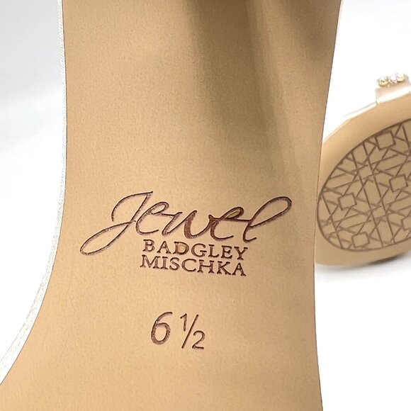 Jewel Badgley Mischka‎ Size 6.5 Champagne Satin Dress Sandals Kitten Heels Shoes - Picture 12 of 14